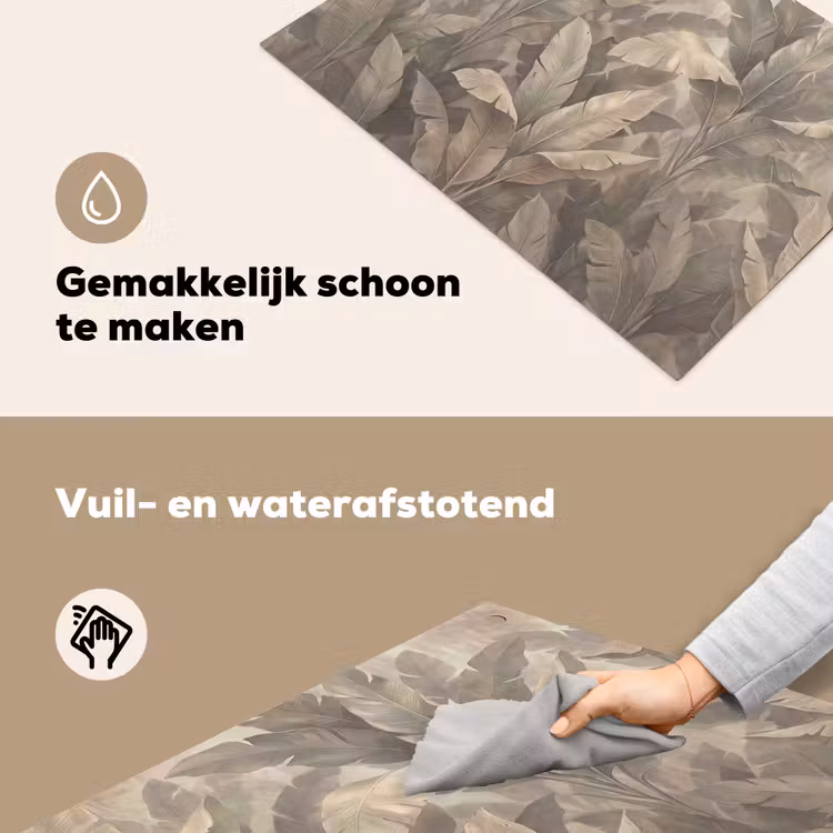 Bladeren - Tropisch - Natuur - Modern - Beige Inductie beschemer met haakjes klein -ky-schoon-nl