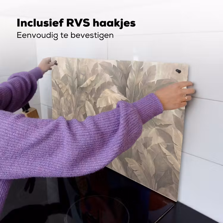Bladeren - Tropisch - Natuur - Modern - Beige Inductie beschemer met haakjes klein -ky-ophangen-nl