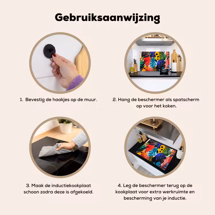 Bladeren - Vormen - Abstract - Kleurrijk Inductie beschemer met haakjes klein -ky-gebruik-nl