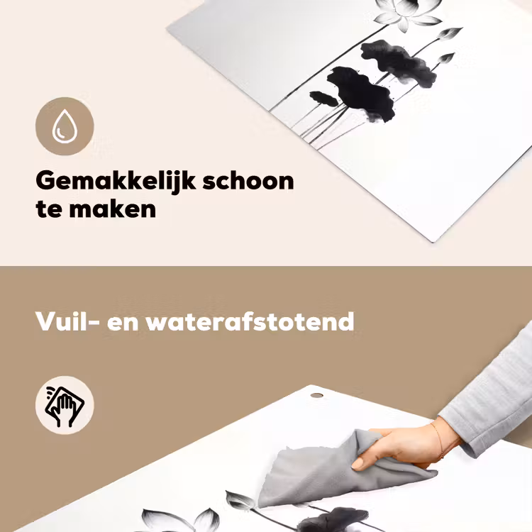 Bladeren - Zwart - Lotusbloem - Minimalitisch Inductie beschemer met haakjes klein -ky-schoon-nl