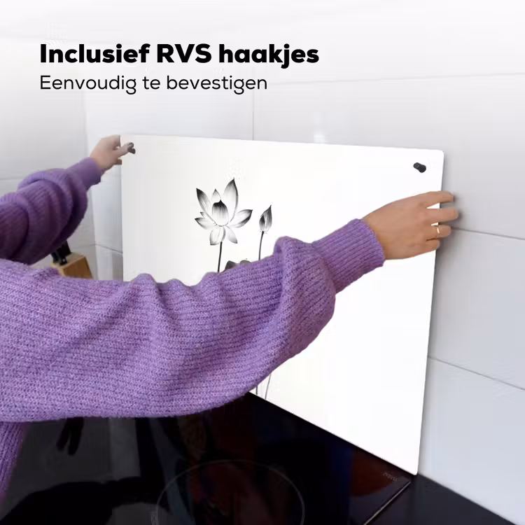 Bladeren - Zwart - Lotusbloem - Minimalitisch Inductie beschemer met haakjes klein -ky-ophangen-nl