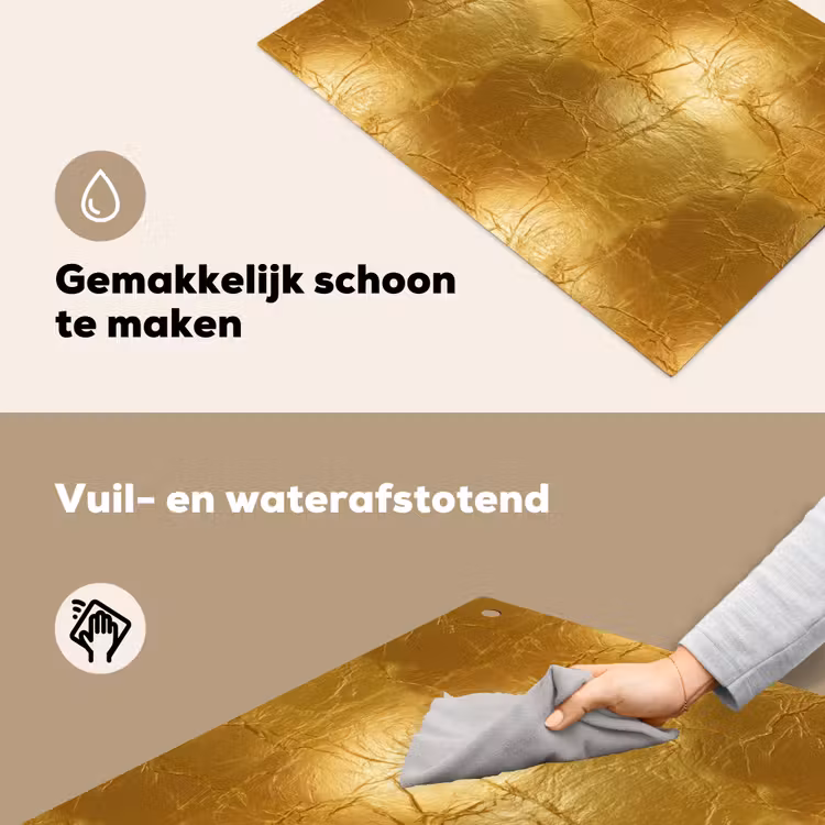 Bladgoud - Vintage - Textuur - Warm Goud Inductie beschemer met haakjes klein 777 -ky-schoon-nl