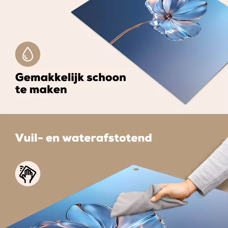 Blauw - Bloem - Glazen - Sierlijk Inductie beschemer met haakjes klein -ky-schoon-nl