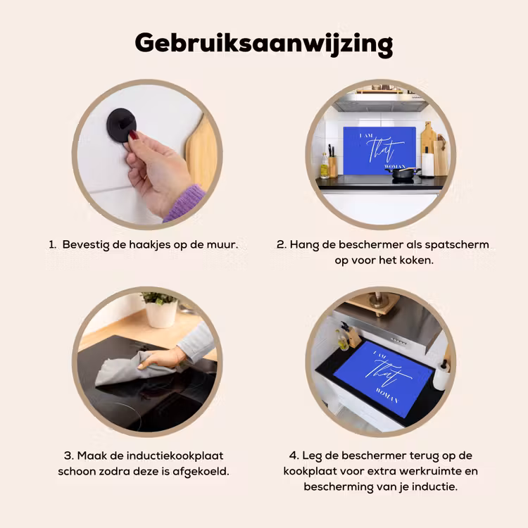 Blauw - I am that woman - Sierlijk - Minimalistisch Inductie beschemer met haakjes klein -ky-gebruik-nl