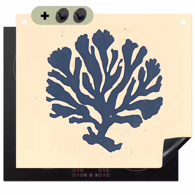 Blauw koraal - Vertakkingen - Beige Inductie beschemer met haakjes middel -3d