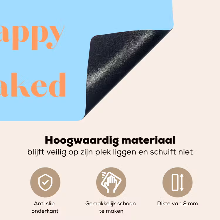 Blauw - Oranje - Just want to be happy & naked Inductie beschemer met haakjes klein -ky-onderkant-nl