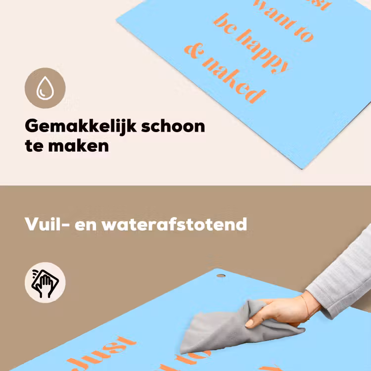 Blauw - Oranje - Just want to be happy & naked Inductie beschemer met haakjes klein -ky-schoon-nl