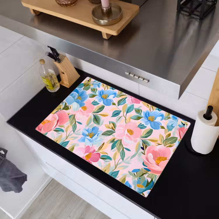 Blauw - Roze - Bloemen Inductie beschemer met haakjes klein -sfeer1