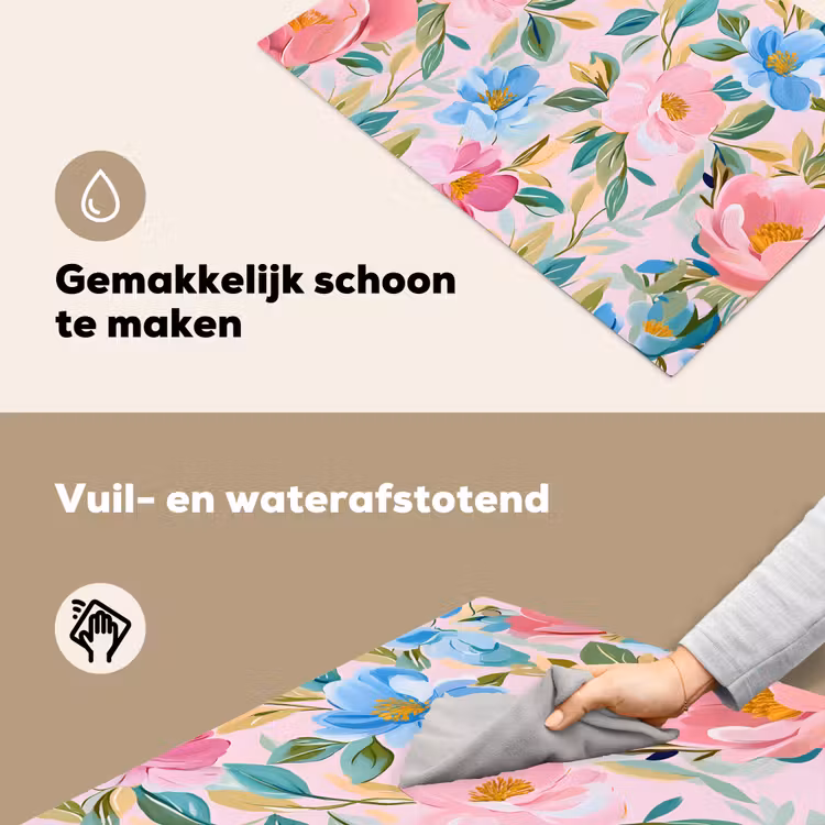 Blauw - Roze - Bloemen Inductie beschemer met haakjes klein -ky-schoon-nl
