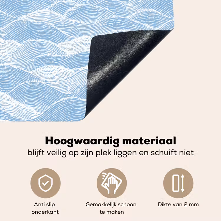 Blauw - Wit - Golven - Getekend Inductie beschemer met haakjes klein 777 -ky-onderkant-nl