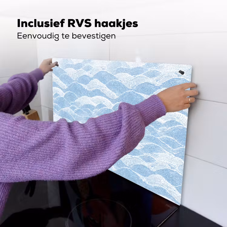 Blauw - Wit - Golven - Getekend Inductie beschemer met haakjes klein 777 -ky-ophangen-nl