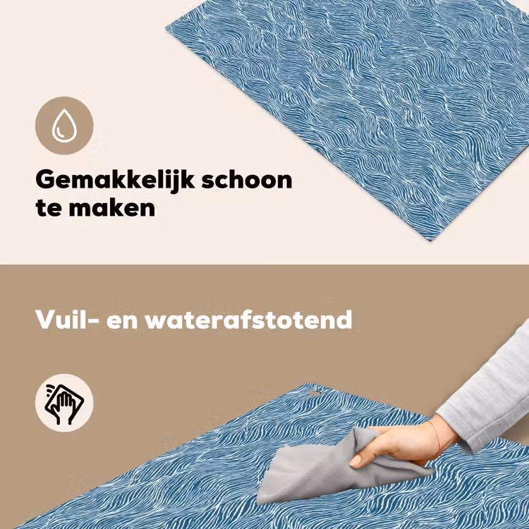 Blauw - Wit - Golven - Getekend - Textuur Inductie beschemer met haakjes klein 777 -ky-schoon-nl