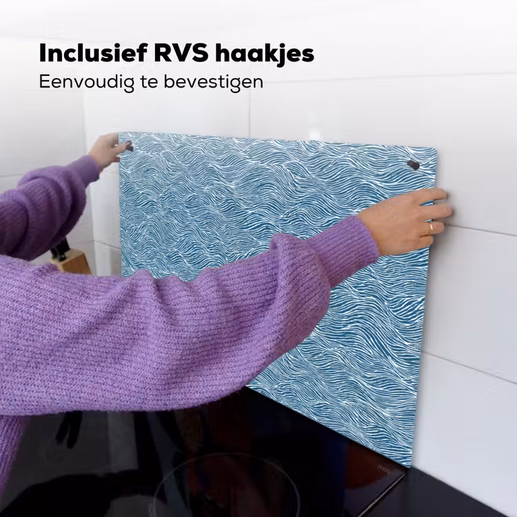 Blauw - Wit - Golven - Getekend - Textuur Inductie beschemer met haakjes klein 777 -ky-ophangen-nl