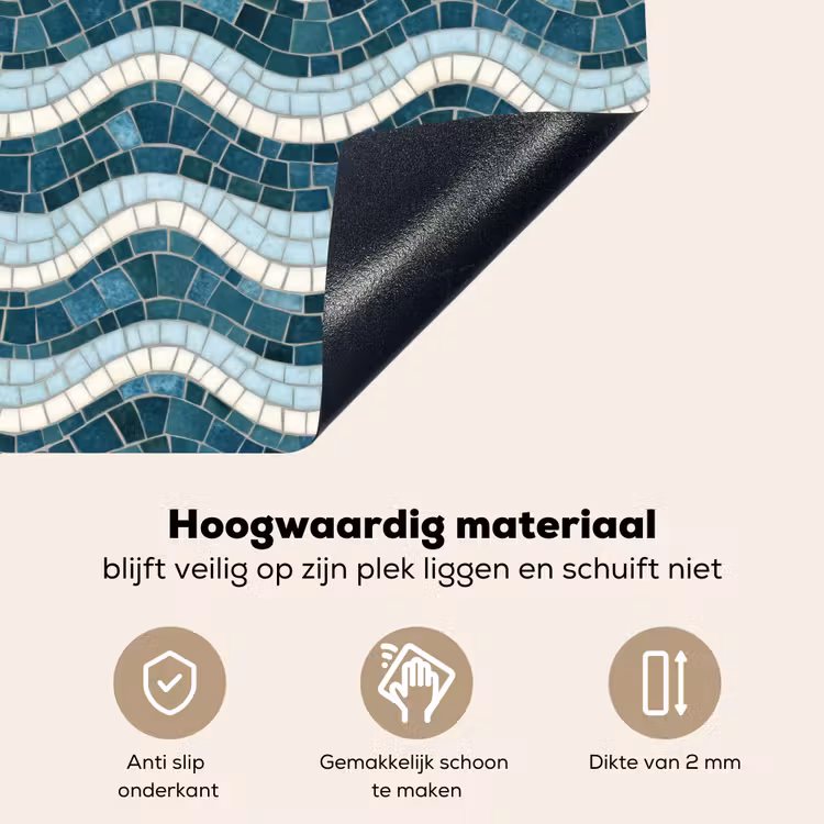 Blauw - Wit - Mozaïek - Golvend Inductie beschemer met haakjes klein 777 -ky-onderkant-nl