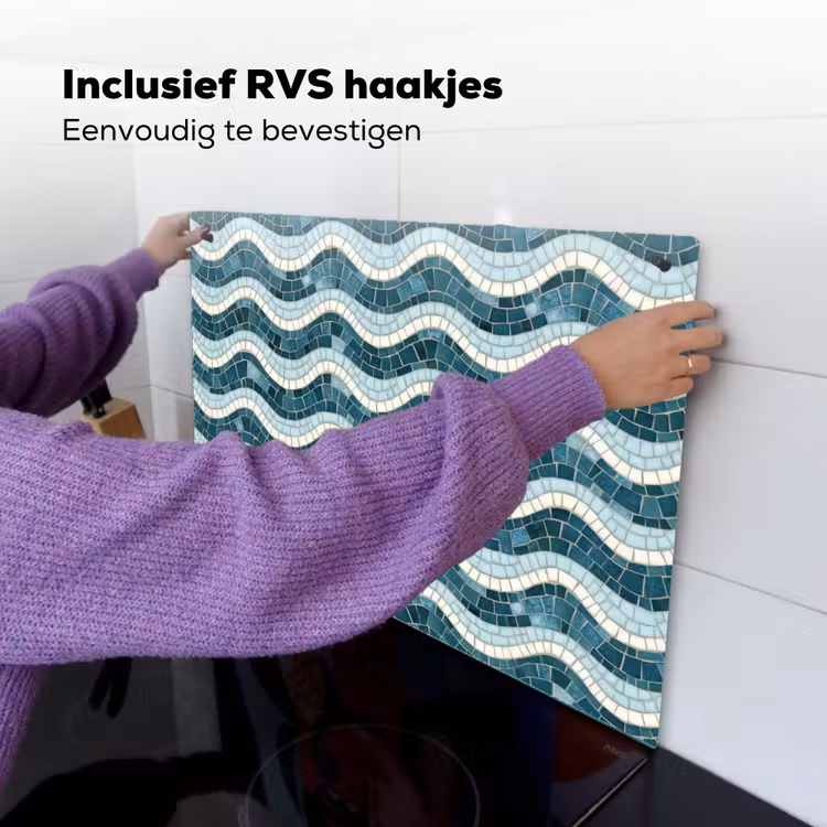 Blauw - Wit - Mozaïek - Golvend Inductie beschemer met haakjes klein 777 -ky-ophangen-nl