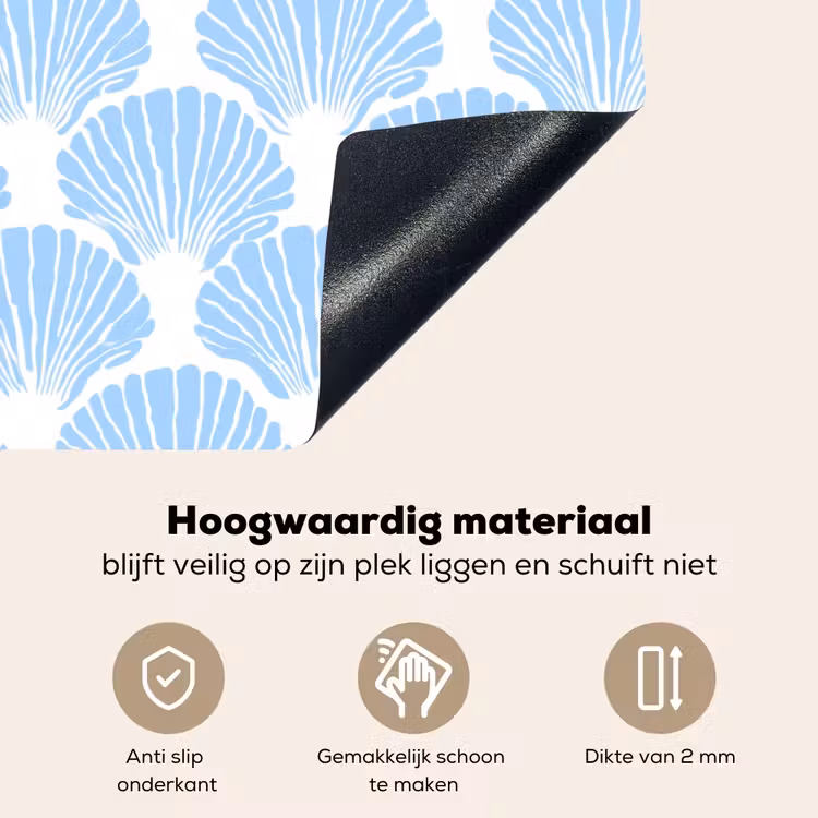 Blauw - Wit - Schelpen - Grafisch - Structuur Inductie beschemer met haakjes klein 777 -ky-onderkant-nl