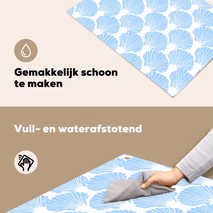 Blauw - Wit - Schelpen - Grafisch - Structuur Inductie beschemer met haakjes klein 777 -ky-schoon-nl