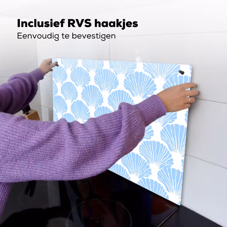 Blauw - Wit - Schelpen - Grafisch - Structuur Inductie beschemer met haakjes klein 777 -ky-ophangen-nl