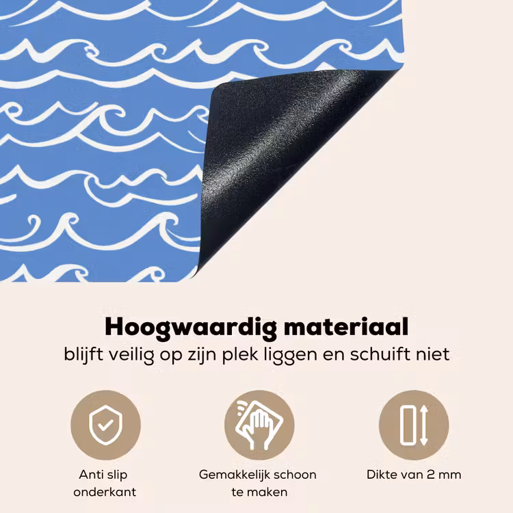 Blauw - Wit - Simpel - Getekend - Golven Inductie beschemer met haakjes klein 777 -ky-onderkant-nl