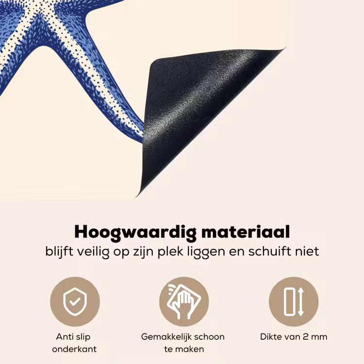 Blauwe zeester - Minimalistisch - Beige Inductie beschemer met haakjes middel -ky-onderkant-nl