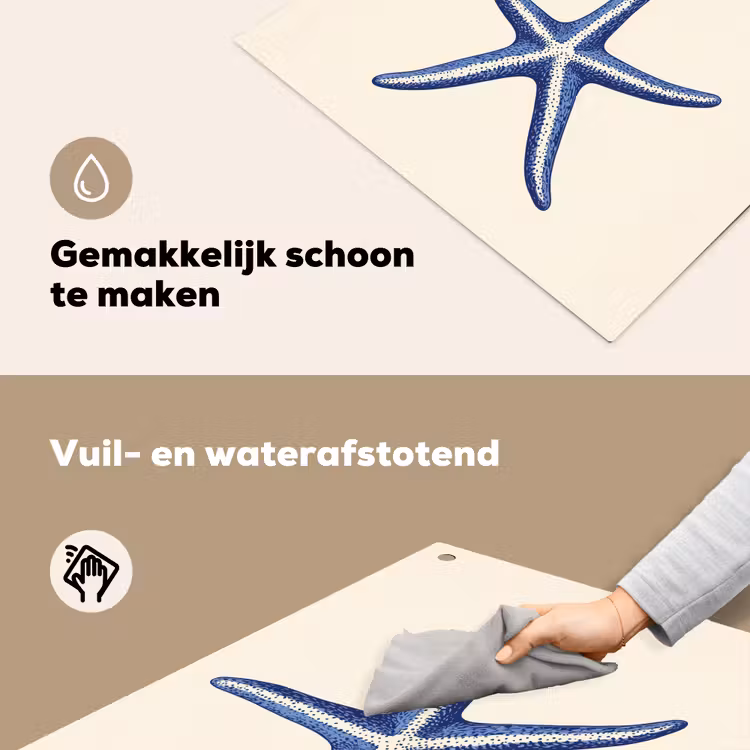 Blauwe zeester - Minimalistisch - Beige Inductie beschemer met haakjes middel -ky-schoon-nl