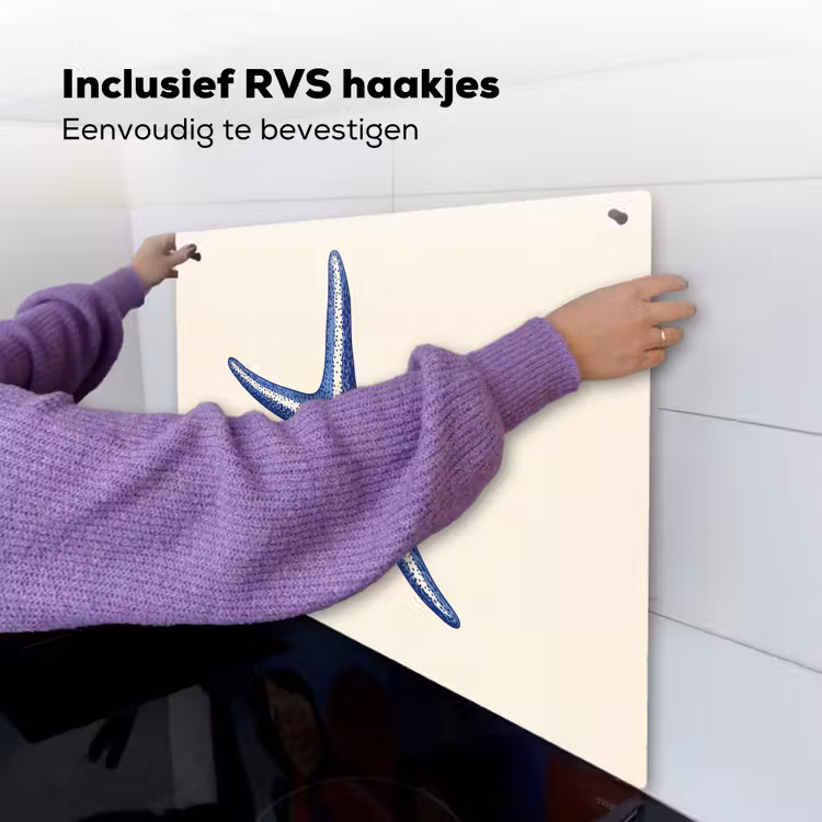 Blauwe zeester - Minimalistisch - Beige Inductie beschemer met haakjes middel -ky-ophangen-nl