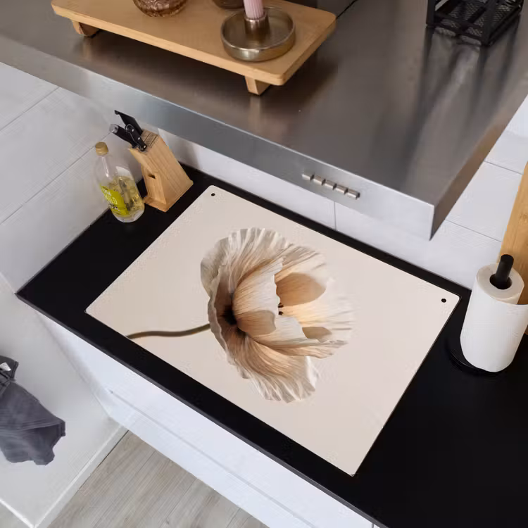 Bloem - Beige - Crème Inductie beschemer met haakjes klein -sfeer1