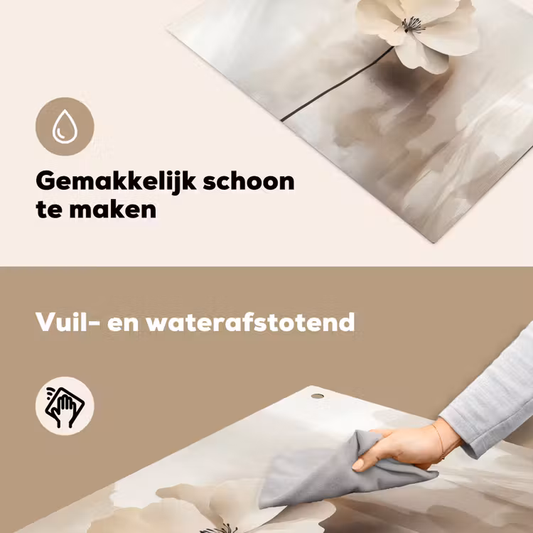 Bloem - Beige - Verf - Schaduw Inductie beschemer met haakjes klein -ky-schoon-nl