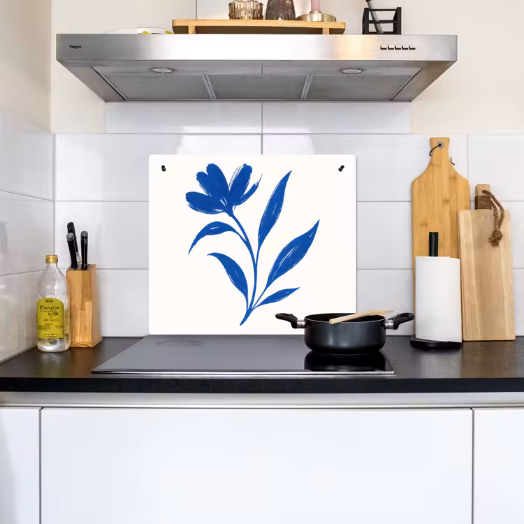 Bloem - Blaadjes - Minimalistisch - Blauw Inductie beschemer met haakjes middel -sfeer2
