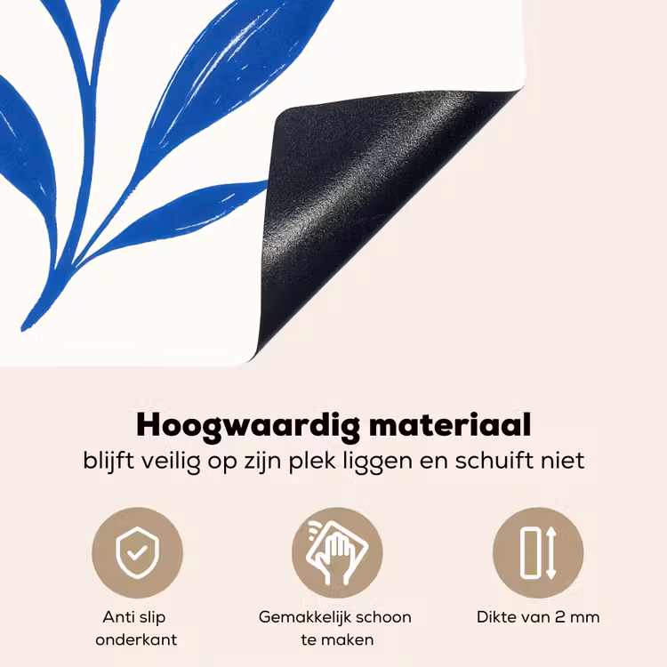 Bloem - Blaadjes - Minimalistisch - Blauw Inductie beschemer met haakjes middel -ky-onderkant-nl