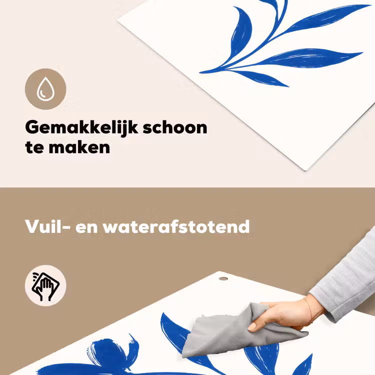 Bloem - Blaadjes - Minimalistisch - Blauw Inductie beschemer met haakjes middel -ky-schoon-nl