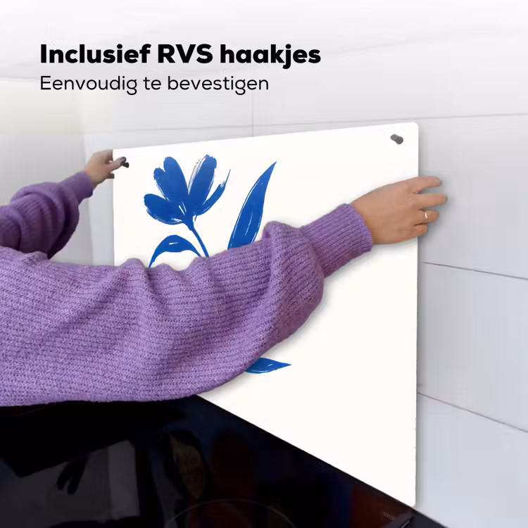 Bloem - Blaadjes - Minimalistisch - Blauw Inductie beschemer met haakjes middel -ky-ophangen-nl
