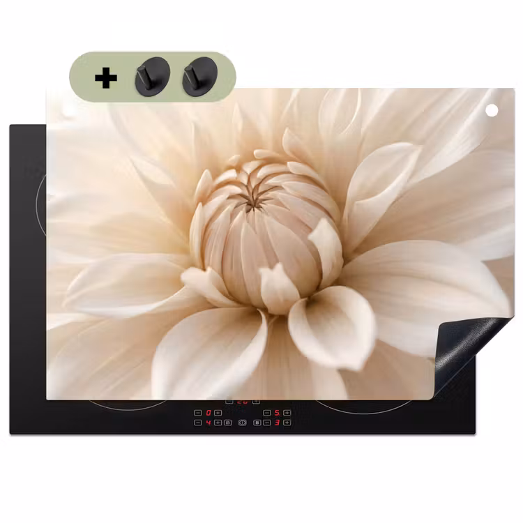 Bloem - Dahlia - Wit Inductie beschemer met haakjes klein -3d