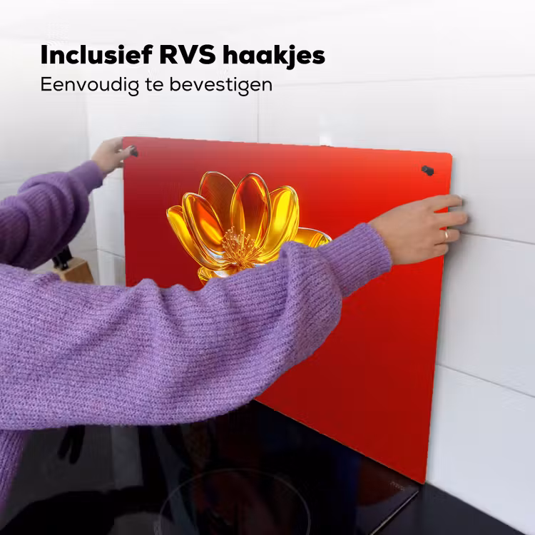 Bloem - Goud - Glazen Inductie beschemer met haakjes klein -ky-ophangen-nl