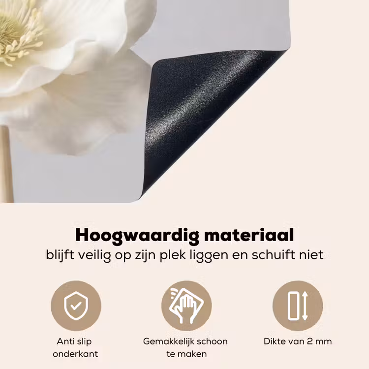 Bloem - Minimalistisch -Wit Inductie beschemer met haakjes klein -ky-onderkant-nl
