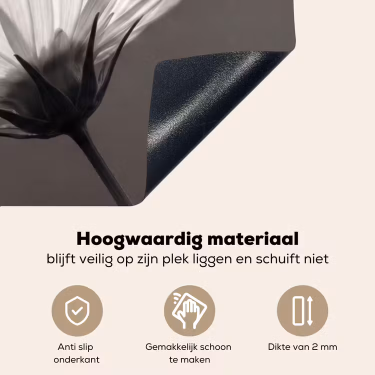 Bloem - Minimalistisch - Zwart - Wit Inductie beschemer met haakjes klein -ky-onderkant-nl