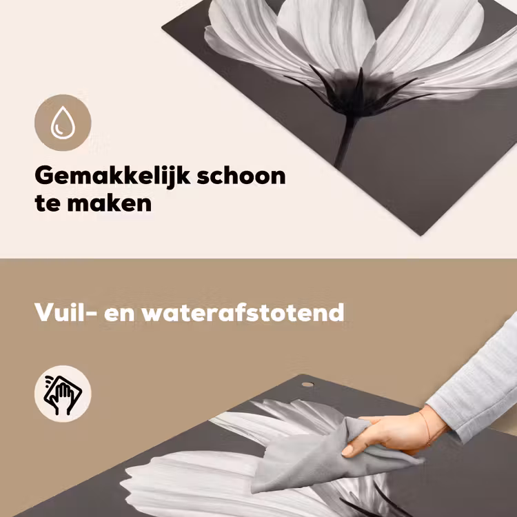 Bloem - Minimalistisch - Zwart - Wit Inductie beschemer met haakjes klein -ky-schoon-nl