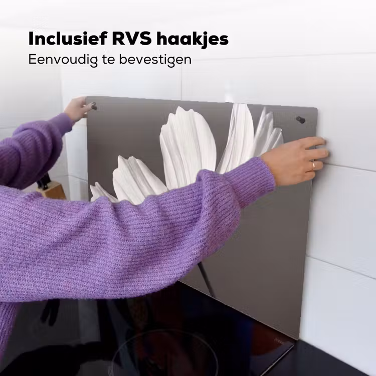 Bloem - Minimalistisch - Zwart - Wit Inductie beschemer met haakjes klein -ky-ophangen-nl