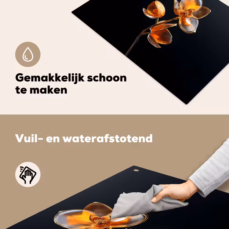 Bloem - Orchidee - Oranje Inductie beschemer met haakjes klein -ky-schoon-nl