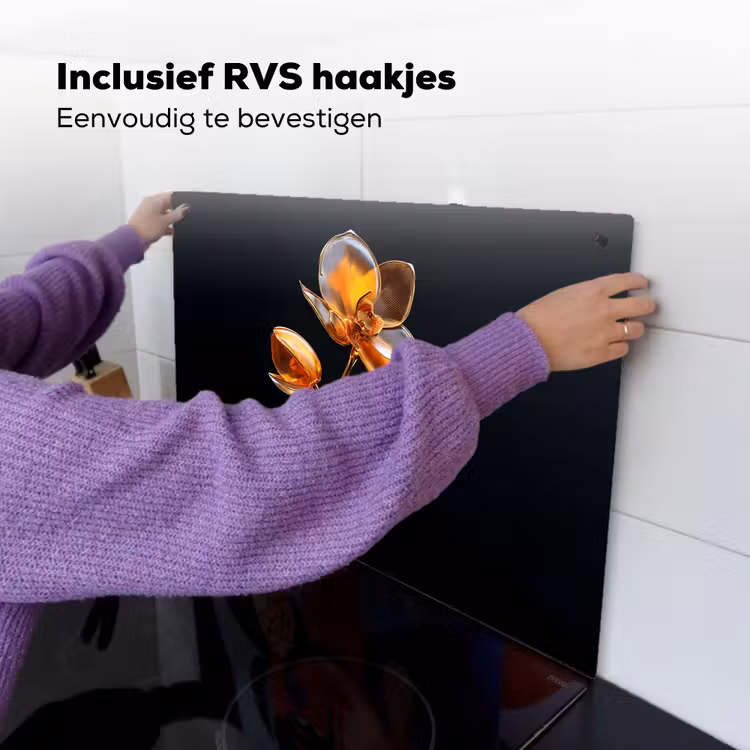 Bloem - Orchidee - Oranje Inductie beschemer met haakjes klein -ky-ophangen-nl
