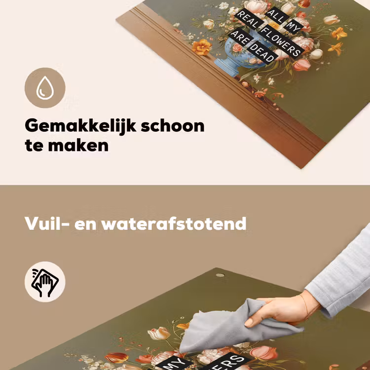 Bloem - Quote - Vintage - Art Inductie beschemer met haakjes klein -ky-schoon-nl