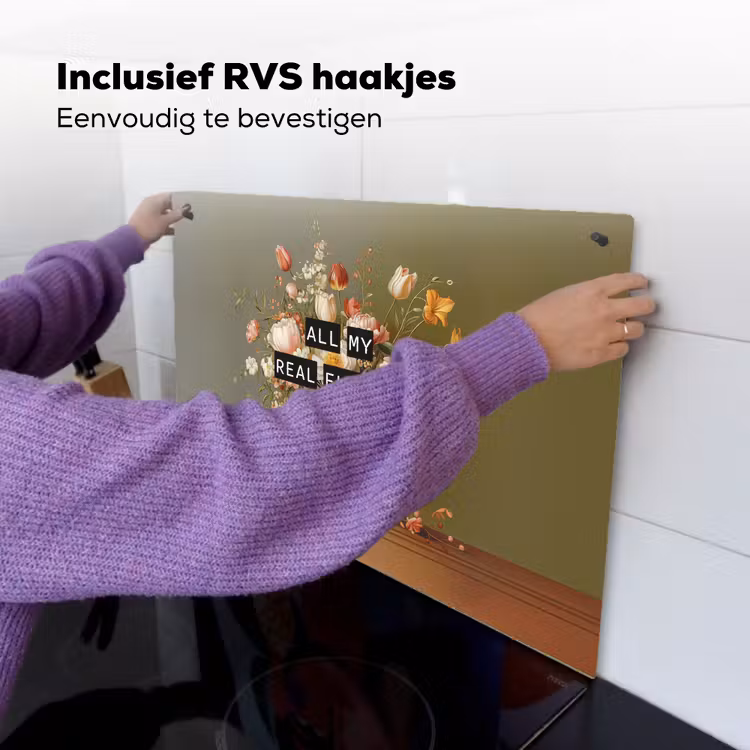Bloem - Quote - Vintage - Art Inductie beschemer met haakjes klein -ky-ophangen-nl