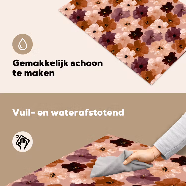 Bloemen - Abstract - Aardetinten Inductie beschemer met haakjes klein 777 -ky-schoon-nl