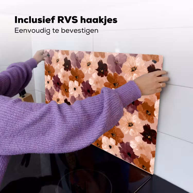 Bloemen - Abstract - Aardetinten Inductie beschemer met haakjes klein 777 -ky-ophangen-nl