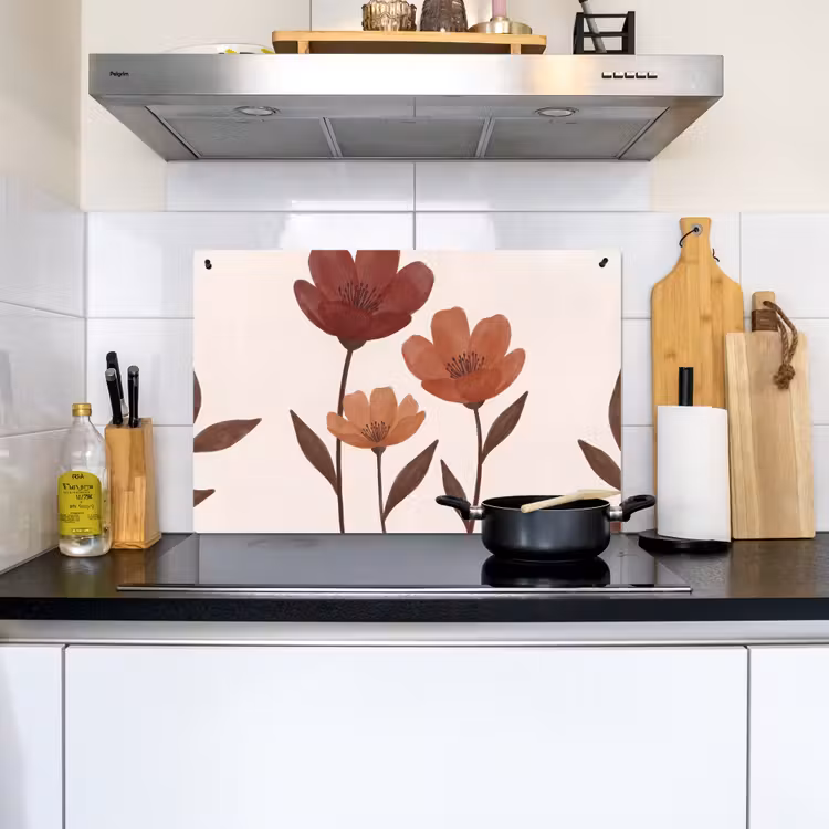 Bloemen - Abstract - Modern - Bruin - Decoratief Inductie beschemer met haakjes klein -sfeer2