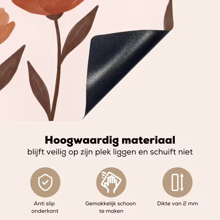 Bloemen - Abstract - Modern - Bruin - Decoratief Inductie beschemer met haakjes klein -ky-onderkant-nl