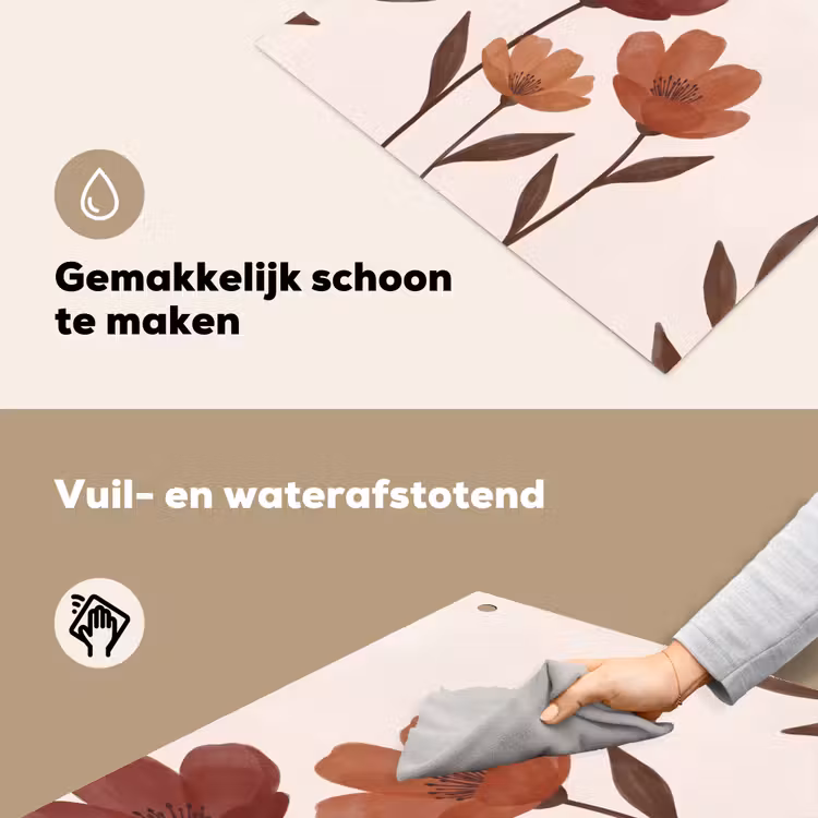 Bloemen - Abstract - Modern - Bruin - Decoratief Inductie beschemer met haakjes klein -ky-schoon-nl
