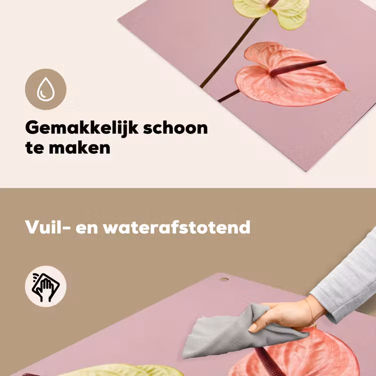 Bloemen - Anthuriums - Geel - Roze Inductie beschemer met haakjes klein -ky-schoon-nl