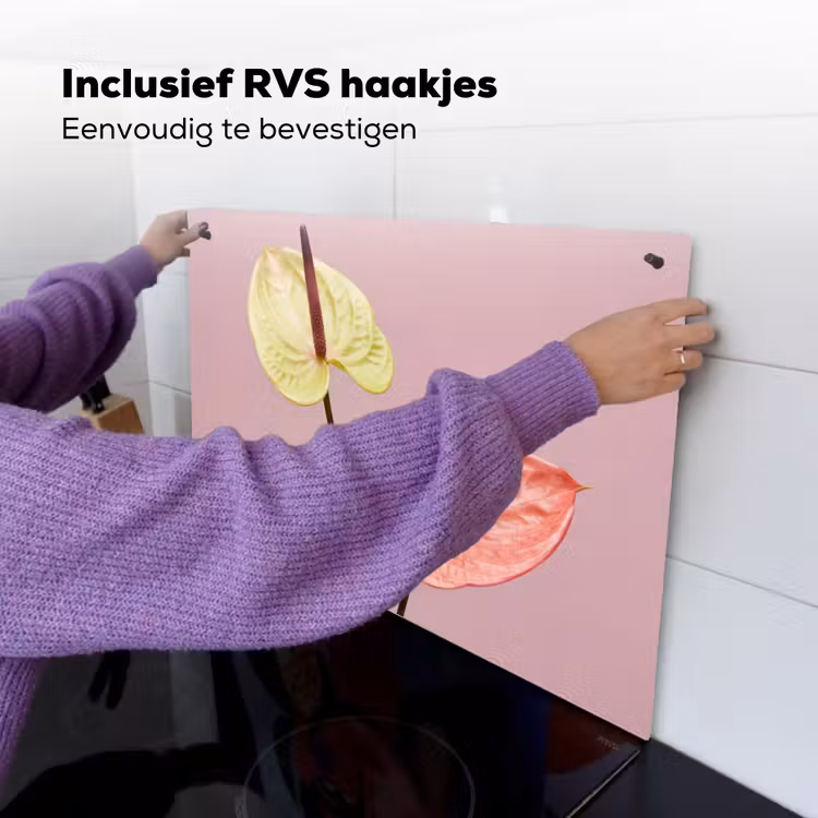 Bloemen - Anthuriums - Geel - Roze Inductie beschemer met haakjes klein -ky-ophangen-nl