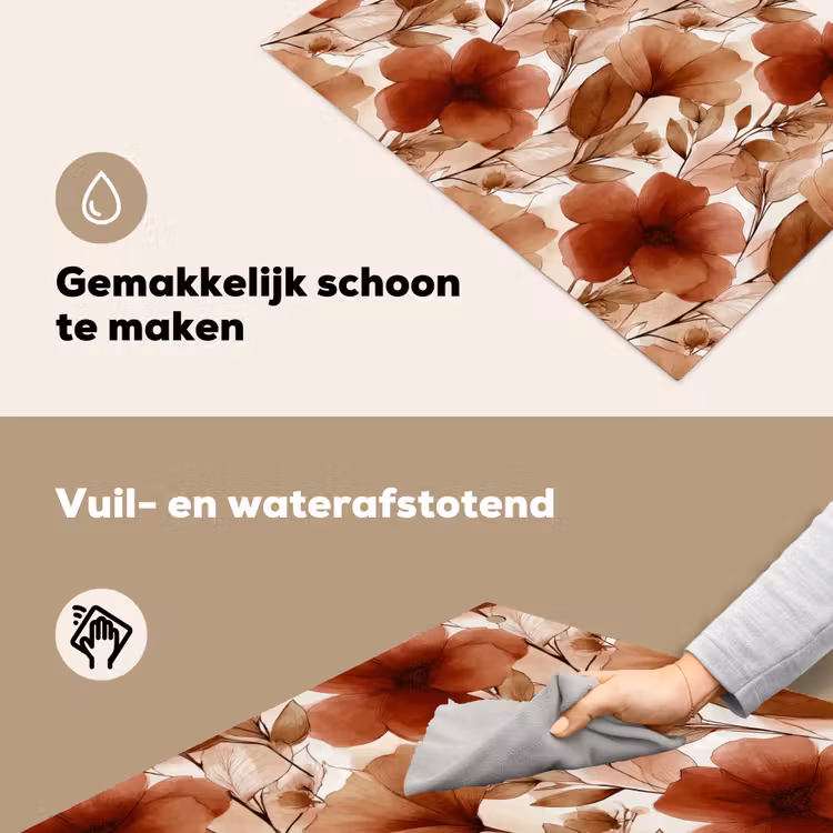 Bloemen - Aquarel - Botanisch - Terracotta Inductie beschemer met haakjes klein 777 -ky-schoon-nl